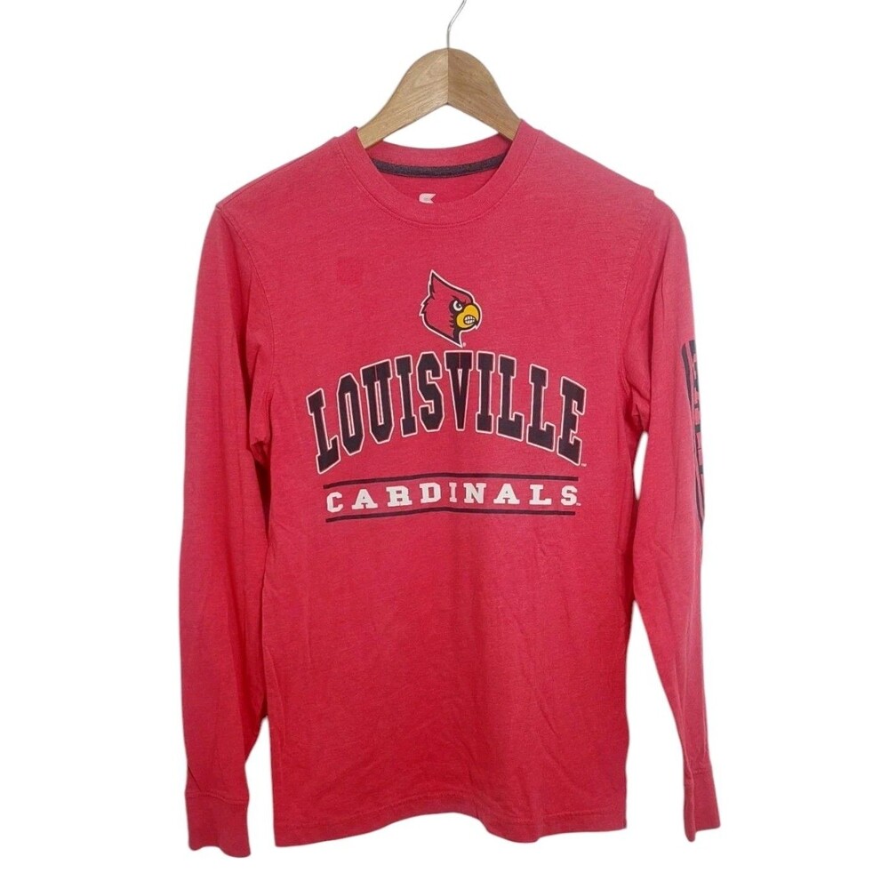 Colosseum Louisville Cardinals Adult Size Small Shirt Long Sleeve Red Baseball